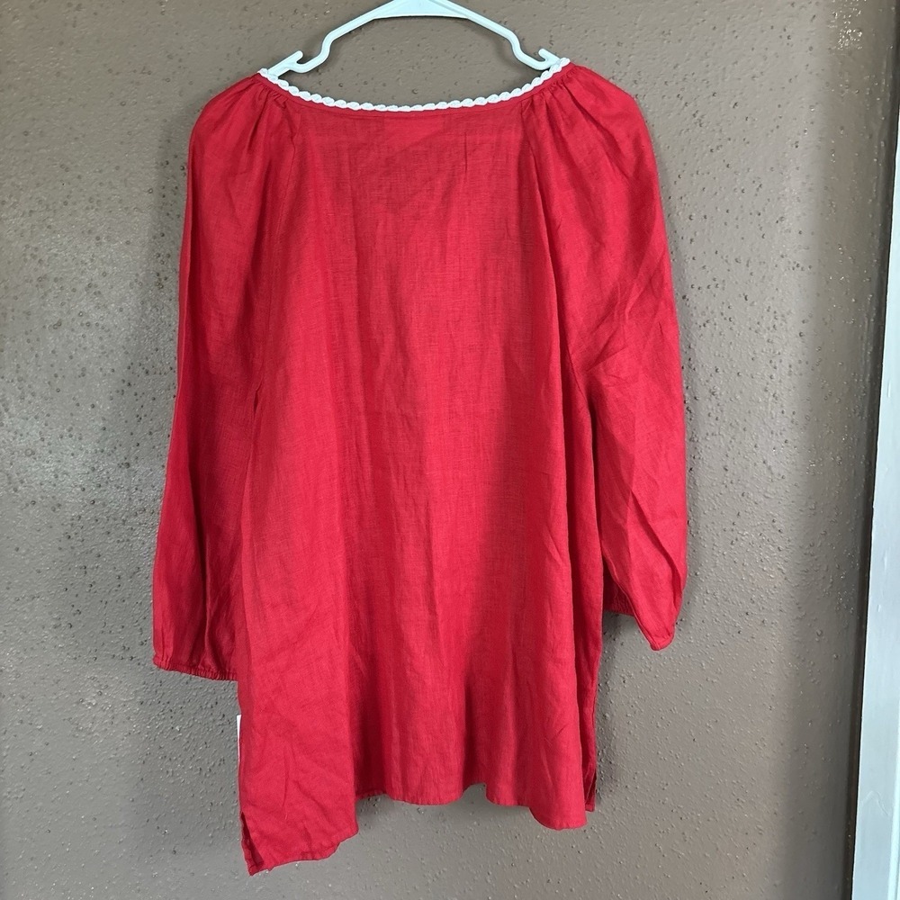 Linen Charter Club Luxury Women's Linen Embroidered 3/4-Sleeve Top Size XL Red - Picture 7 of 9